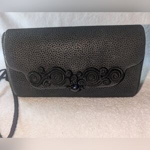 Rafael Sanchez black suede embellished bag.